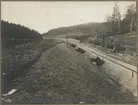 Dubbelspårsbanbyggnad Göteborg - Alingsås. Här ses banken avvika vid Krösekullebacken i Vik, år 1916.