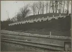Dubbelspårsbanbyggnad Göteborg - Alingsås. Stödmurar vid herrgården i Jonsered, år 1916.