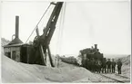 Statens Järnvägar, SJ U 594. Gruståget vid Bergsåkers grusgrop vid bygget av Ostkustbanan.