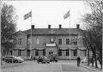 Härnösand järnvägsstation utsmyckad i samband med invigningen av eldriften på sträckan Härnösand - Sollefteå - Långsele.