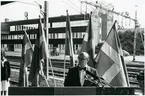 Från invigningen av eldriften på linjen Borlänge - Mora. Invigningstal på Borlänge centralstation.