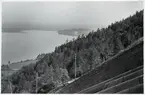 Utsikt från bergbana vid vattenkraftverket Walchensee.