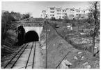 Järnvägstunnel vid Skanstull, på sträckan mellan Stockholm Södra och Norra Hammarbyhamnen. Bilden tagen i riktning mot Eriksdal.