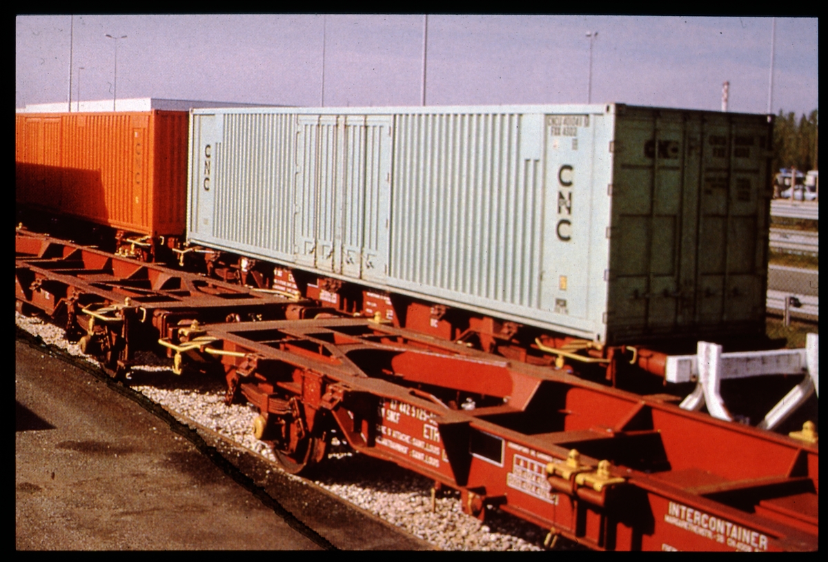 Franska containervagnar. SNCF, France Societe Nationale des Chemins de fer Francais.