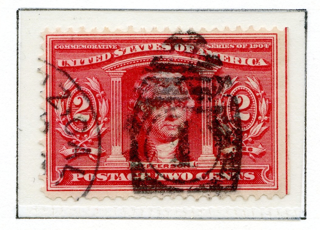 10 amerikanske frimerker fra 1904 (5 ulike frimerker) som viser sentrale personer knyttet til "The Louisiana Purchase" i 1803 der 15 stater ble kjøpt fri fra Frankrike. To frimerker med grønn bakgrunnsfarge viser portrettet av Livingston, to frimerker med rød bakgrunnsfarge viser portrett av Jefferson, to med fiolett bakgrunnsfarge som viser Monroe, to blå viser Mc Kinley, og to brune frimerker som viser kart over de aktuelle statene.