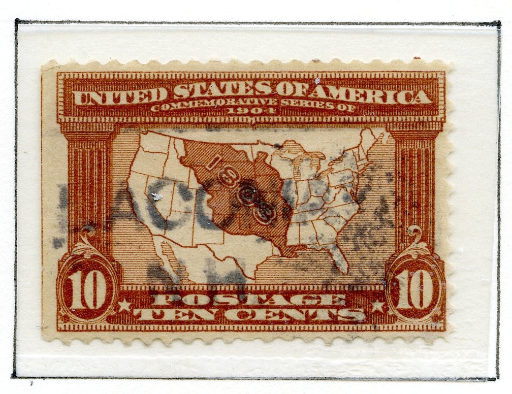 10 amerikanske frimerker fra 1904 (5 ulike frimerker) som viser sentrale personer knyttet til "The Louisiana Purchase" i 1803 der 15 stater ble kjøpt fri fra Frankrike. To frimerker med grønn bakgrunnsfarge viser portrettet av Livingston, to frimerker med rød bakgrunnsfarge viser portrett av Jefferson, to med fiolett bakgrunnsfarge som viser Monroe, to blå viser Mc Kinley, og to brune frimerker som viser kart over de aktuelle statene.