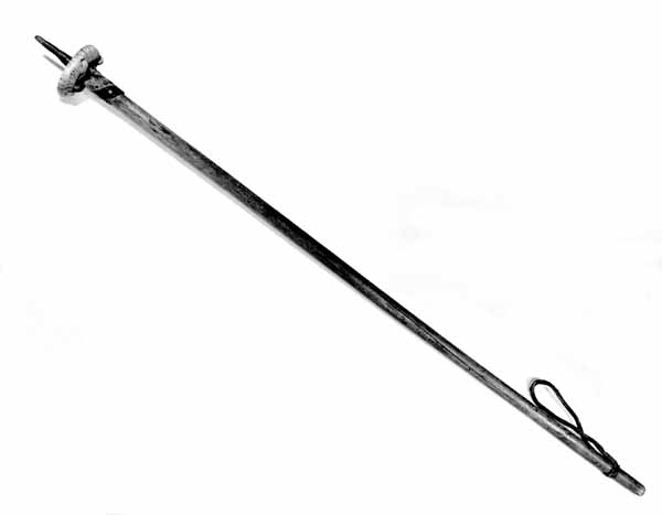 Skiene er laget av tennarfuru som er brunbeiset. De er 253,5 centimeter lange. Bredden er drøyt 7,7 centimeter i den fremre enden, der krumminga mot skituppene starter. Ved bindinga er bredden 7,4 centimeter, om lag samme breddemål som i de bakre endene. Tjukkelsen er 1,5 centimeter der krumminga mot skituppene starter. Ved bindingene er tjukkelsen 3,6 centimeter. Derfra tynnes skiene mot de bakre endene, hvor målet er 1,4 centimeter. Sentralt på sålen - skias underside - er det høvlet to 1,2 centimeter brede styrerender (hulkiler) på hver sin side av midtaksen. Oversidene på skiene er høvlet slik at de har fått et buet (konvekst) tverrsnitt. Unntaket er bindingsstedet («fotsteget») er overflata er plan og belagt med svart gummi, muligens såler fra slitte kalosjer. Ellers har oversidene stripedekor, sannsynligvis utført ved hjelp av et strekmålliknende redskap. Bindingene har tåjern som er lagd av vridde bandjernstrimler. Over disse, på tvers av skienes lengderetning, er det strukket forholdsvis brede tåband av lær, forankret i tverrgående slisser i skiene. I de bakre endene av tåjerna er det pånaglet lærforete bandjern som skulle festes på skiløperens skohæl. Bakerst på disse bøylene er det festet lærlisser, som antakelig skulle knyttes over vristpartiet. Dersom skiene legges på et plant golv, uten tyngdebelastning, har den ene et spenn på om lag 6,5 centimeter under bindingsstedet, mens den andre har et spenn på bare 5-6 millimeter.

Staven har øverst ei lærreim til å stikke handa i. Trinsa er laget av værhorn. Den er festet med lærreim. Spissen på skistaven er av jern. 

Skiene er laget og brukt av "Sølensjøkongen", Reodor Wardenær (f. 1862).