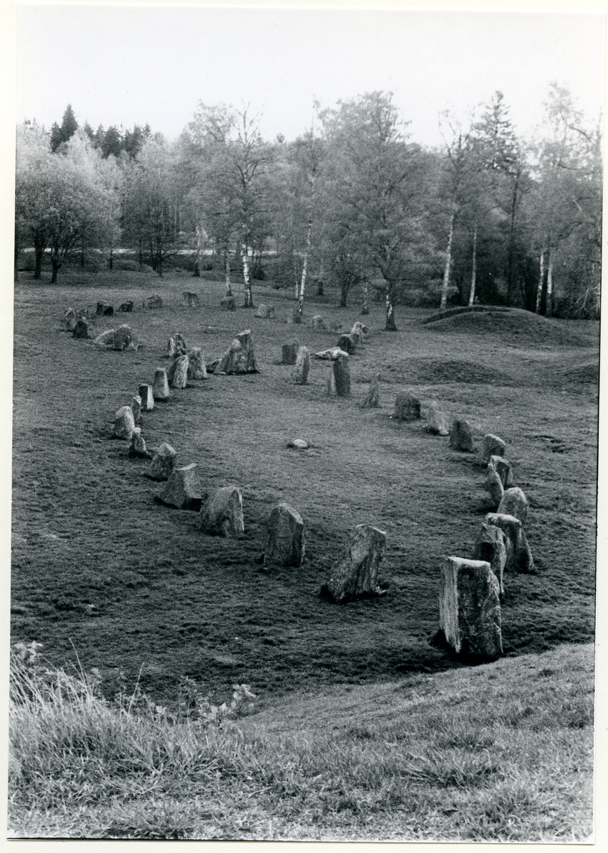 Badelunda sn, Anundshögsområdet, Långby.
Skeppssättningar, 1983.