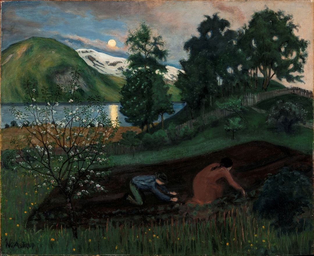 Vårnatt i hagen [Maleri]