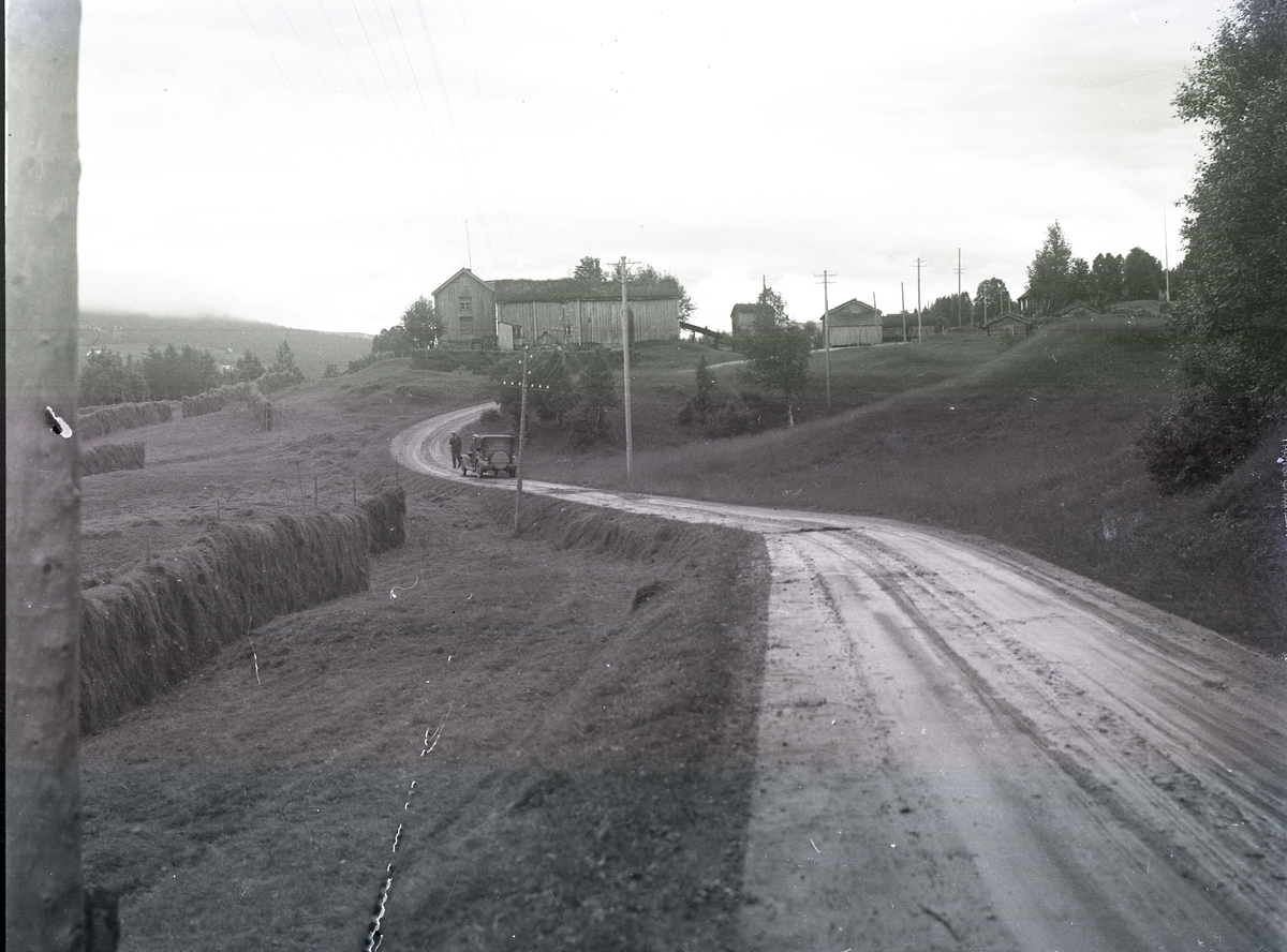 Foto av: bilen (utside og innside), veien med politi til stede, skog, åstedundersøking(?) ved et vann, utenfor en gård med politi og biler. Fra en overfallssak der to svensker visstnok var overfalt og drept, men det viste seg senere at den ene overfalt den andre. Etterforskningen ble utført av politifullmektig Hoel ved Uttrøndelag politikammer og politibetjent Dragvold ved Trondheim politikammer.