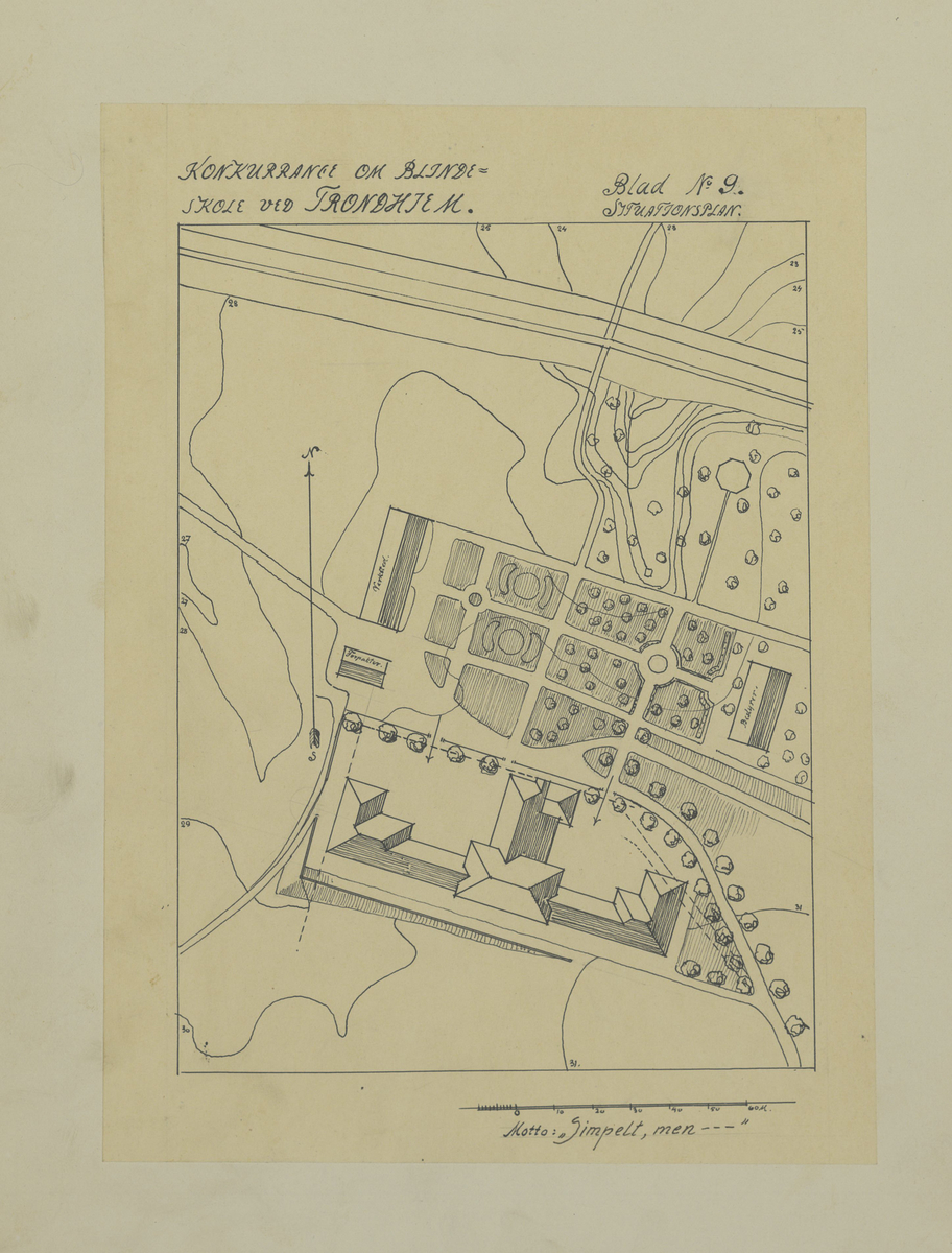 Mappe med materiale som omhandler tegnekonkurranse. Består av mappe (01), Konvolutt (02), visittkort (03-04), hefte (05), ark (06), og tegninger (07-19). 

Mappe i grovkornet kartong med tråd for knyting. Inne i mappa ligger 13 rektangulære tegninger. Tegningene er laget på hvitt papir som er limt på kartong. Noen tegninger er fargelagt, noen er i svart-hvitt. Sammen med tegningene ligger det et hefte av papir med trykt svart skrift fra komiteen som omtaler alle bidragene og vinneren, et ark med beskrivelse av det ene bidraget, samt en liten konvolutt med vokssegl som inneholder to visittkort.