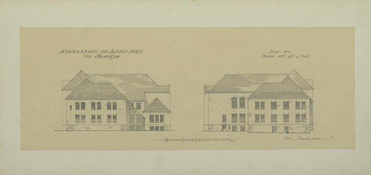 Mappe med materiale som omhandler tegnekonkurranse. Består av mappe (01), Konvolutt (02), visittkort (03-04), hefte (05), ark (06), og tegninger (07-19). 

Mappe i grovkornet kartong med tråd for knyting. Inne i mappa ligger 13 rektangulære tegninger. Tegningene er laget på hvitt papir som er limt på kartong. Noen tegninger er fargelagt, noen er i svart-hvitt. Sammen med tegningene ligger det et hefte av papir med trykt svart skrift fra komiteen som omtaler alle bidragene og vinneren, et ark med beskrivelse av det ene bidraget, samt en liten konvolutt med vokssegl som inneholder to visittkort.
