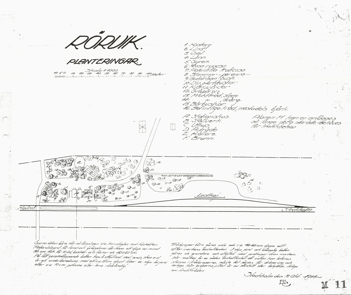 Rörvik. Planteringar.

Buskar: syren, Rosa rugosa, Potentilla fruticosa, gullregn, klängväxter.

Träd: kastanj, lind, oxel, lönn, gråpäron, fruktträd, björk.

Fogelbergs samling. Inför järnvägens 150-årsjubileum 2006 gjorde Fredrik Fogelberg och Charlotte Lagerberg Fogelberg ett utredningsarbete åt dåvarande Banverket om järnvägens planteringar. Närmare 200 planteringsskisser kopierades från Riksarkivet, landsarkiven och hos privatpersoner. Planteringsskisserna är digitaliserade från de gjorda kopiorna och inte från originalen i arkiven.