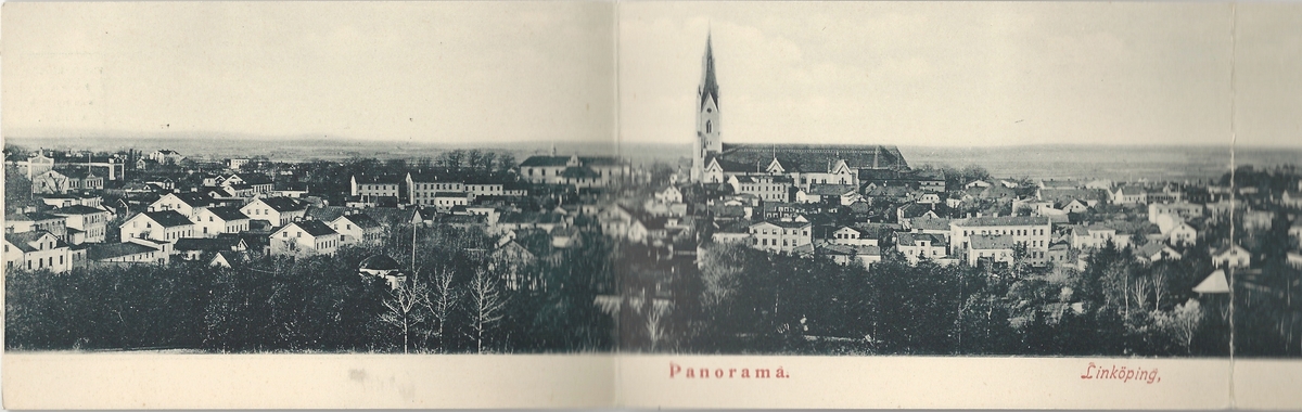 Vykort från  Linköping.
vy mot norr,panorama, panorama vykort, vy från Trädgårdsföreningen
Poststämplat 28 juli 1912
Bellander Hamburg