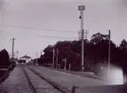 Växjö telefonnät och stationer omkr. 1900. Korsning mellan el och telefonledningar vid Östra Järnvägsbron Wexiö.