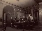 Stockholm.  Interiör från ingenjörsbyrån vid Stockholms Allm. Telefon AB år 1888. Avén, Zetterstedt, Celion, Furulund, Ericssoi Hallen, Holm, Nilsson.