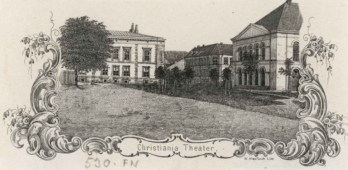 plass, teater, rokokko-ornamenter, vignett på brevark