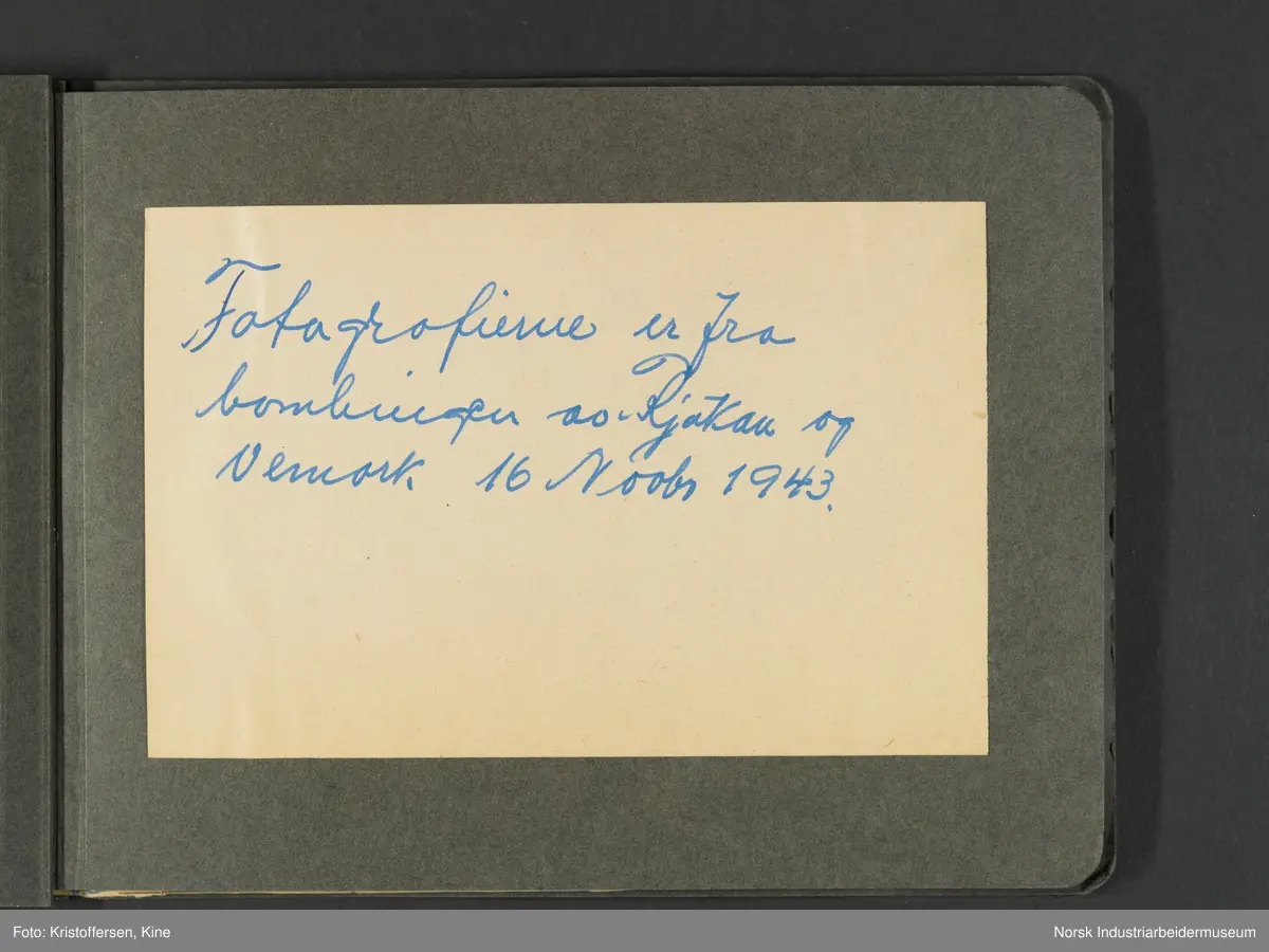 Fotografiene viser bilder av ødeleggelsene etter bombinga av Vemork 16. november 1943.