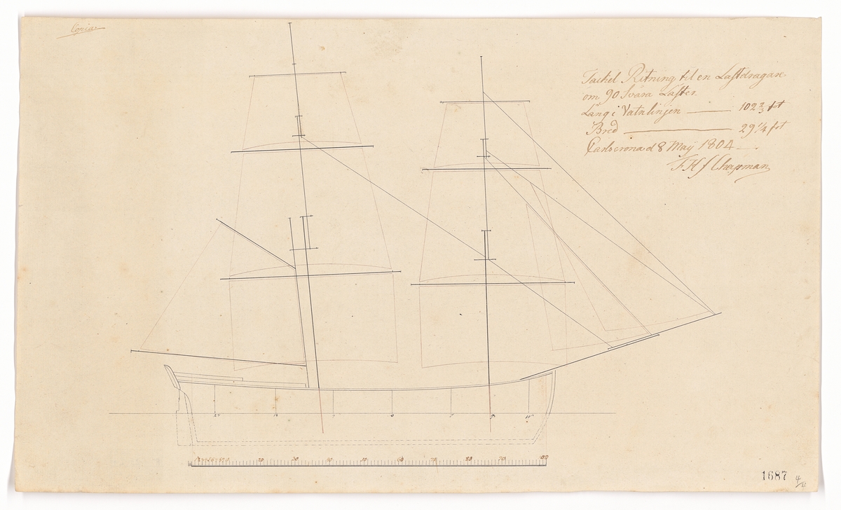 Tackelritning till snaubriggen LAXEN.