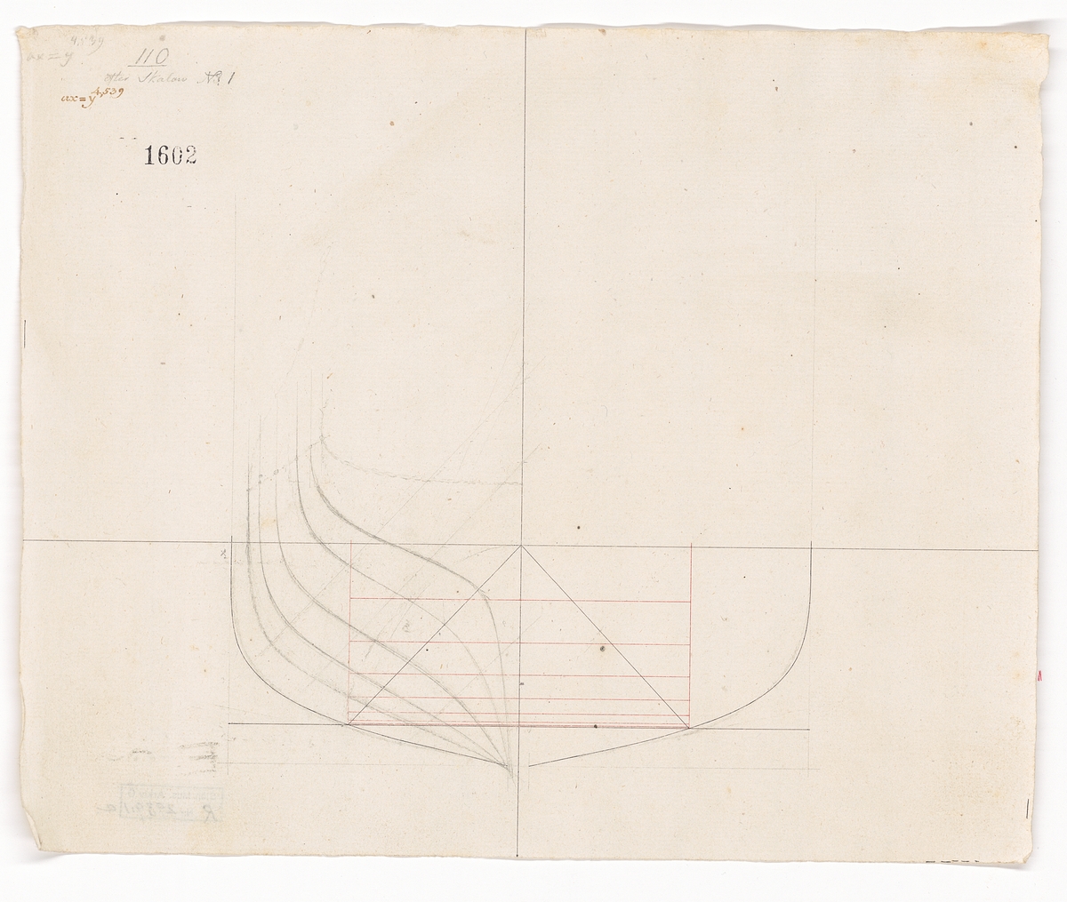 "Ritningar att kombinera en ellips med en parabol till bogens formerande och höjden av bredden uti plan." Linjeskepp av olika storlekar.