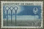 Frimärke ur Gösta Bodmans filatelistiska motivsamling, påbörjad 1950.
Frimärke från Frankrike, 1961. Motiv av flyghamnsbyggnaden på Orly flygplats utanför Paris.