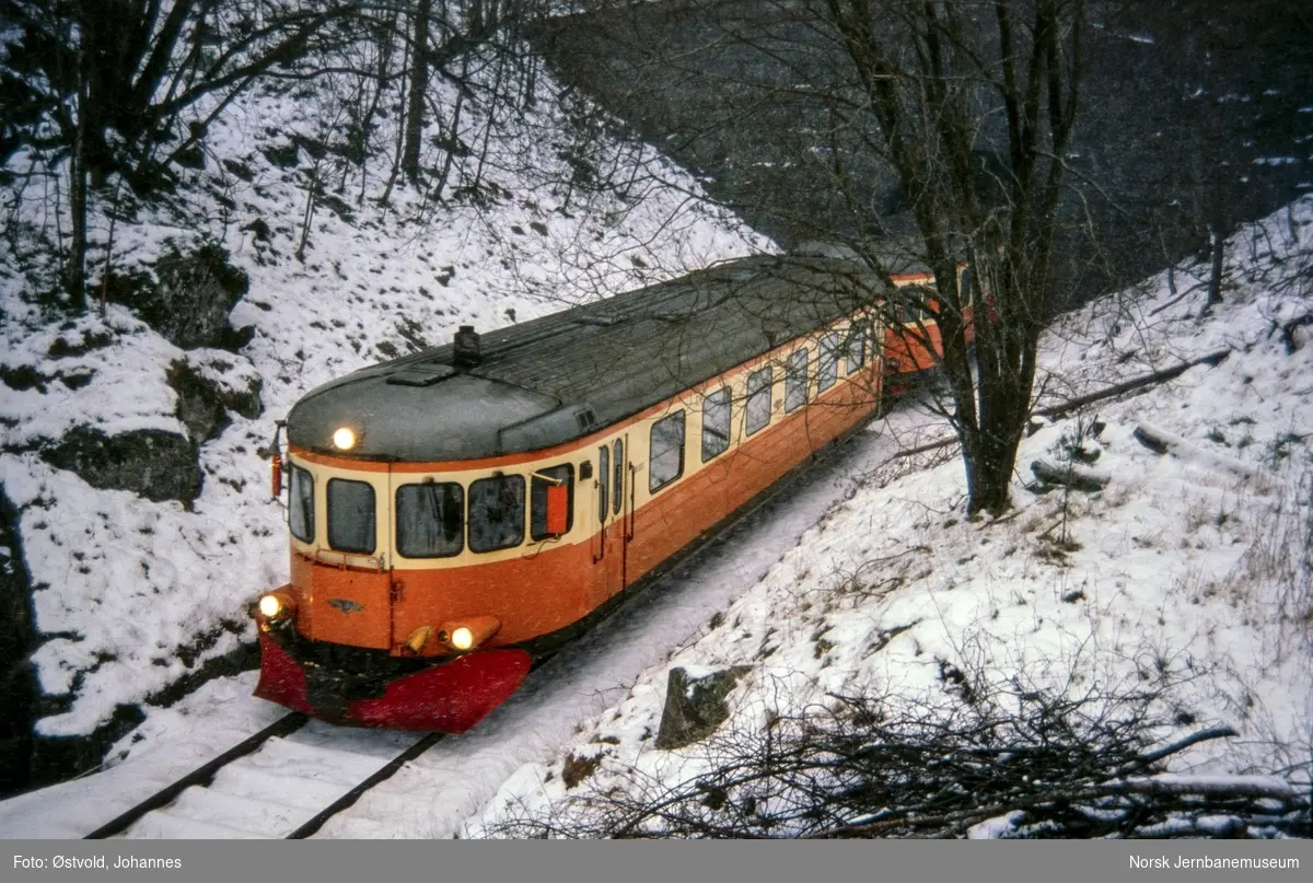 Motorvogner litra BM 89 med persontog ved Lavoll holdeplass på Flekkefjordbanen.