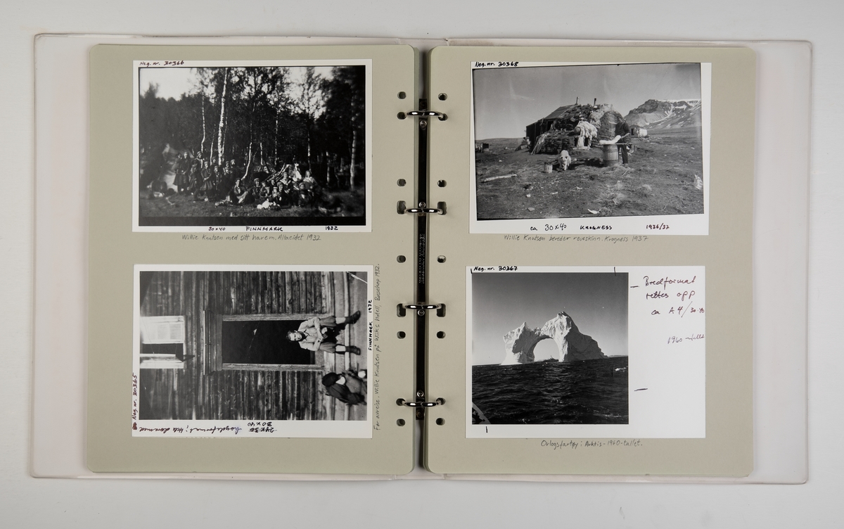 Album med fotografier fra polfarer og kunstner Willie Knutsens arbeider fra Arktis 1932-1965.