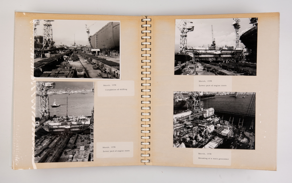 Album med fotografier fra byggingen av M/S "Barber Toba" i 1977 og 1978.