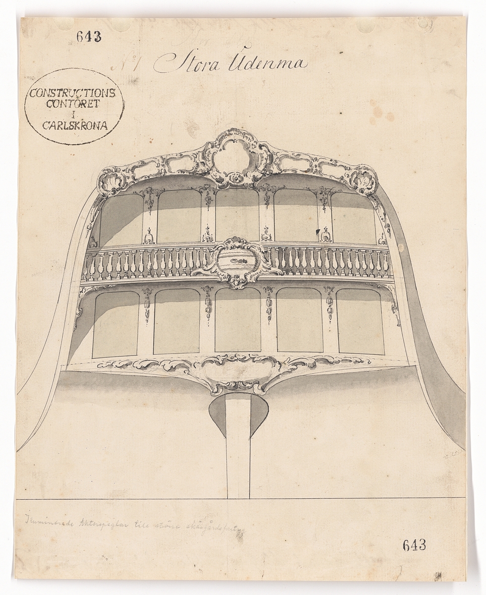 Utkast till akterspegel på Stora Udenma.