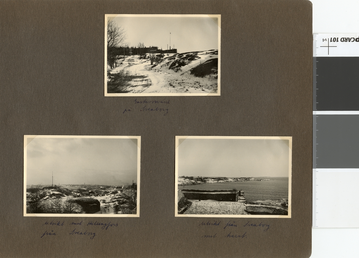 Text i fotoalbum: "Studieresa med general Alm till Finland 1.-12. mars 1939. Gustavsvärd på Sveaborg."