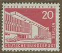 Frimärke ur Gösta Bodmans filatelistiska motivsamling, påbörjad 1950.
Frimärke från Västtyskland, 1956. Motiv av Freie Universitetet i Berlin.