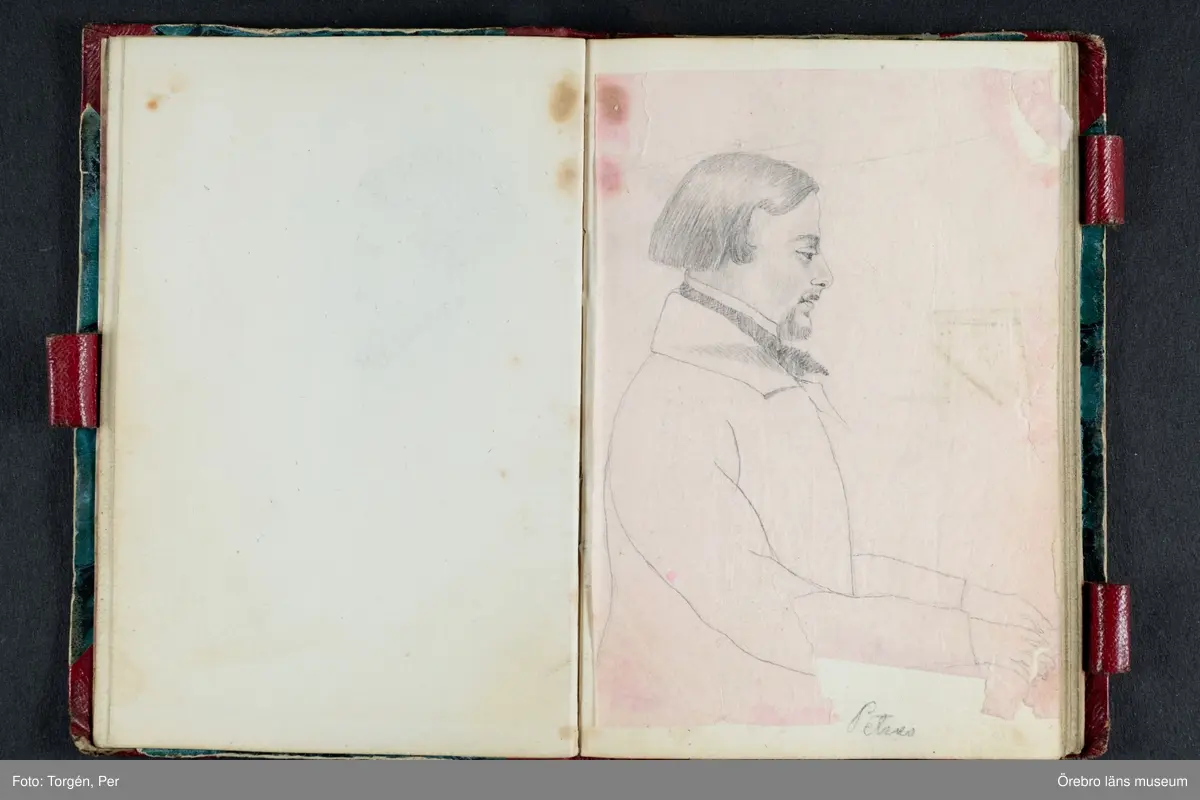 Skissbok med studieporträtt i blyerts av Wilhelmina Lagerholm (1826-1917).  Skisserna är förmodligen tecknade i Örebro under våren och sommaren 1850. I november samma år flyttade Wilhelmina Lagerholm till Stockholm för att studera teckningskonst och måleri. Några av bilderna är daterade och flera har namn på den avporträtterade. De föreställer släktingar, familjemedlemmar samt vänner och bekanta i Örebro.
Ingår i PS-15 Juliana Mannerfelt (W:s faster), F:5 Skissböcker, mm. Wilhelmina Lagerholm.