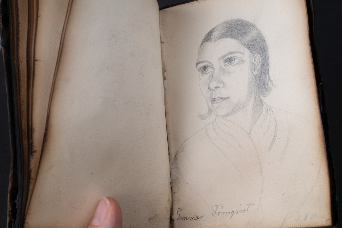 Skissbok med studieporträtt i blyerts av Wilhelmina Lagerholm (1826-1917).  Skisserna är förmodligen tecknade i Örebro under våren och sommaren 1850. I november samma år flyttade Wilhelmina Lagerholm till Stockholm för att studera teckningskonst och måleri. Boken är skadad genom brand. Några av bilderna är daterade och flera har namn på den avporträtterade. De föreställer släktingar, familjemedlemmar samt vänner och bekanta i Örebro.
Finns i OLM-PS-15, F:5