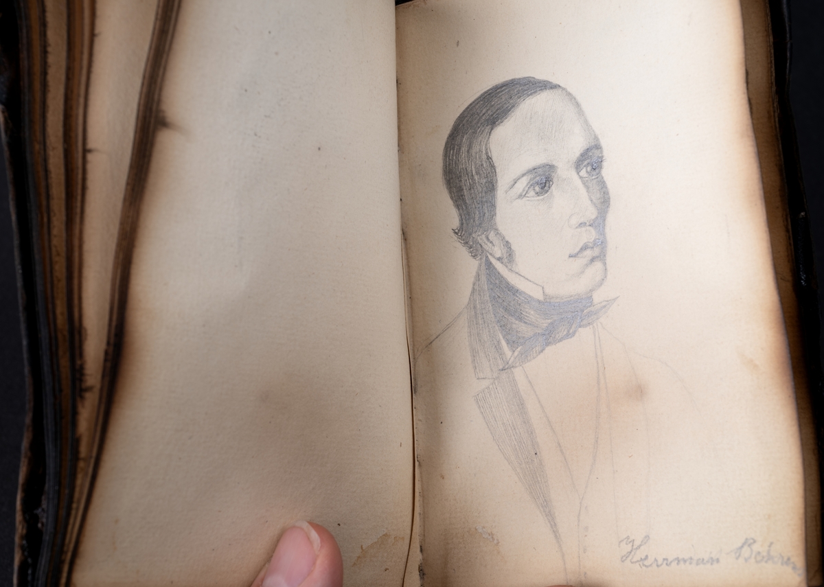 Skissbok med studieporträtt i blyerts av Wilhelmina Lagerholm (1826-1917).  Skisserna är förmodligen tecknade i Örebro under våren och sommaren 1850. I november samma år flyttade Wilhelmina Lagerholm till Stockholm för att studera teckningskonst och måleri. Boken är skadad genom brand. Några av bilderna är daterade och flera har namn på den avporträtterade. De föreställer släktingar, familjemedlemmar samt vänner och bekanta i Örebro.
Finns i OLM-PS-15, F:5