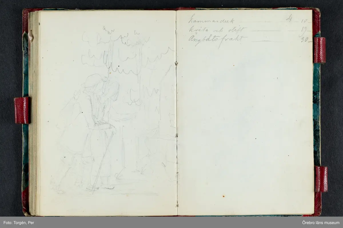 Skissbok med studieporträtt i blyerts av Wilhelmina Lagerholm (1826-1917).  Skisserna är förmodligen tecknade i Örebro under våren och sommaren 1850. I november samma år flyttade Wilhelmina Lagerholm till Stockholm för att studera teckningskonst och måleri. Några av bilderna är daterade och flera har namn på den avporträtterade. De föreställer släktingar, familjemedlemmar samt vänner och bekanta i Örebro.
Ingår i PS-15 Juliana Mannerfelt (W:s faster), F:5 Skissböcker, mm. Wilhelmina Lagerholm.