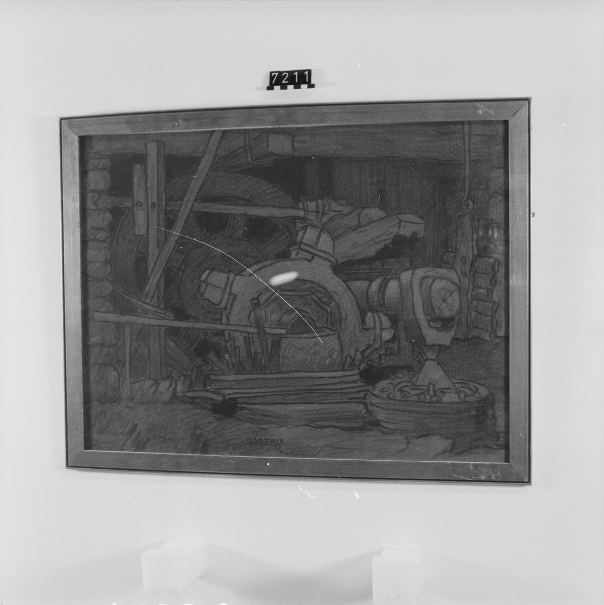 Signerad: "Boberg". På tavlans baksida "Räckhammare vid Älfkarleö/ (Uppland). 1921". "Ferdinand Boberg". I glas och förgylld ram.