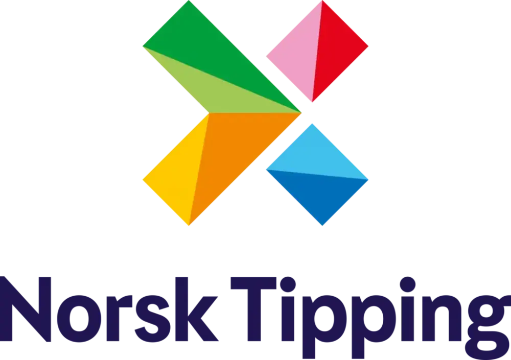 Et kryss av rødt, gult, rødt og blått over navnet Norsk Tipping