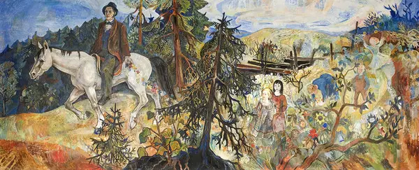 I natt red`n Henrik forbi. Olje på lerret. Utført av Reidar Aulie til Stein skole. Bildet er bygd på et dikt av Ingeborg Refling Hagen. Foto Øivind Möller Bakken, MiA.