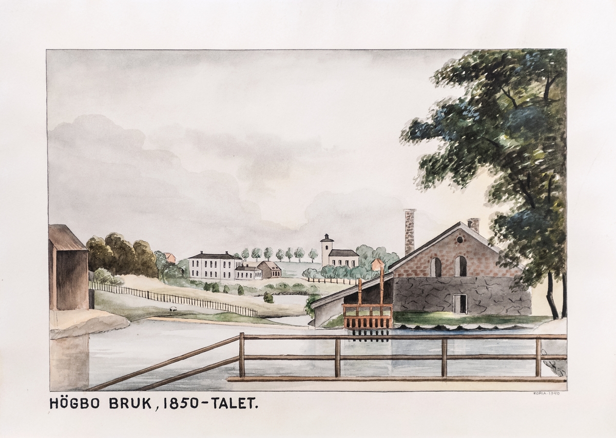 Akvarellmålning, Högbo bruk, kopia.