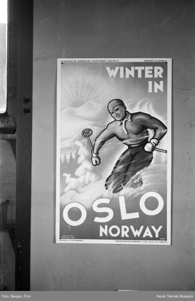 Plakat med vintermotiv reklame for reiser til Norge