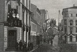 Fra Indtogsfestlighederne. I Udsmykningen af Jernbanetorvet 