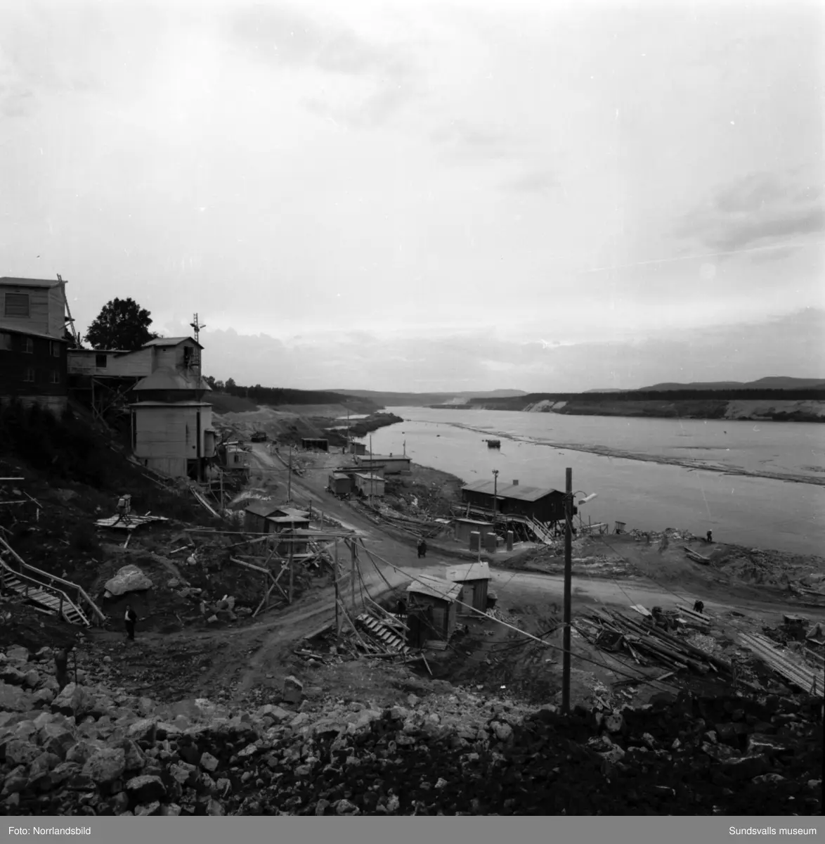 Dämningsområden i Bergeforsen i samband med bygget av kraftverket.