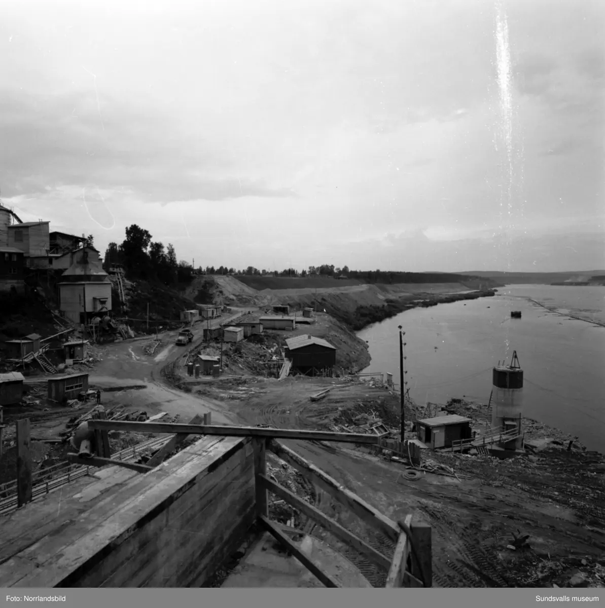 Dämningsområden i Bergeforsen i samband med bygget av kraftverket.