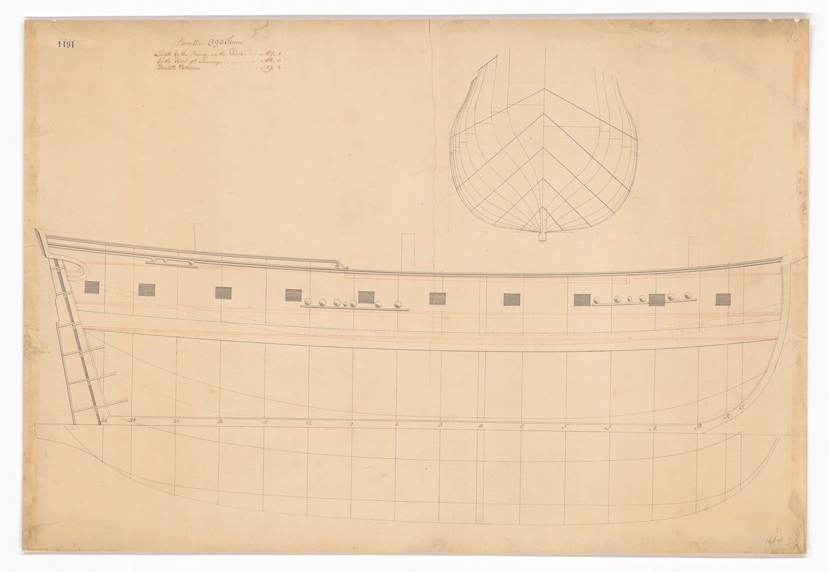 Pinkskeppet BONETTA. Profil-, linje- och spantritning.