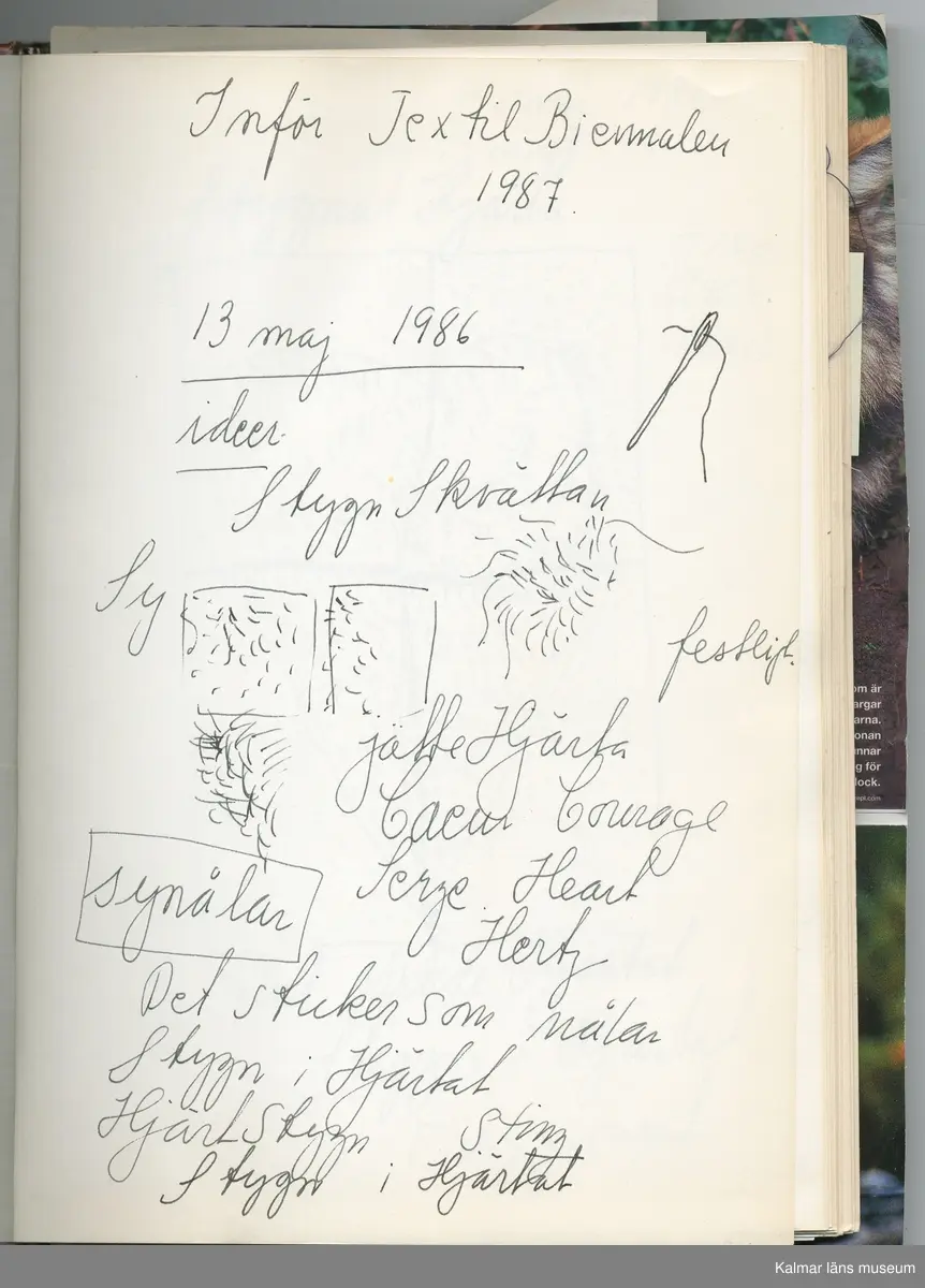 KLM 46157:612. Arbetsbok, papper, färg. Arbetsbok med urklipp, anteckningar och skisser, samt lösa brev och trycksaker.