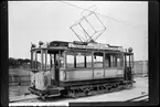 Aktiebolaget Stockholms Spårvägar, SS A4 188, före detta Stockholms Södra Spårvägsaktiebolag, SSB A1 8. Den gick i trafik på linje1, Ringlinjen. Fotograferad vid Hagalund järnvägsstation.