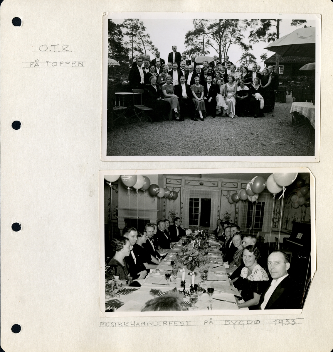 Fra familiealbum. Musikkhandlerfest på Bygdøy i 1933. Olaf T. Ranum senior står øverst på toppen.