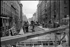 Pågående tunnelbanebygge  på Eriksgatan vid Sankt Eriksplan i Stockholm, 1946.