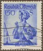 Frimärke ur Gösta Bodmans filatelistiska motivsamling, påbörjad 1950.
Frimärke från Österrike, 1948. Motiv av kvinnlig österrikisk dräkt, Wien, 1853.