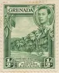 Frimärke ur Gösta Bodmans filatelistiska motivsamling, påbörjad 1950.
Frimärke från Grenada, 1938. Motiv av strand med palmer: Grand Anse Beach. T.h. Kung George VI.